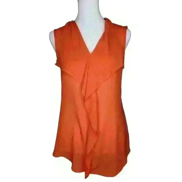 Alfani women's orange ruffle front sleeveless blouse size XS - Picture 1 of 8